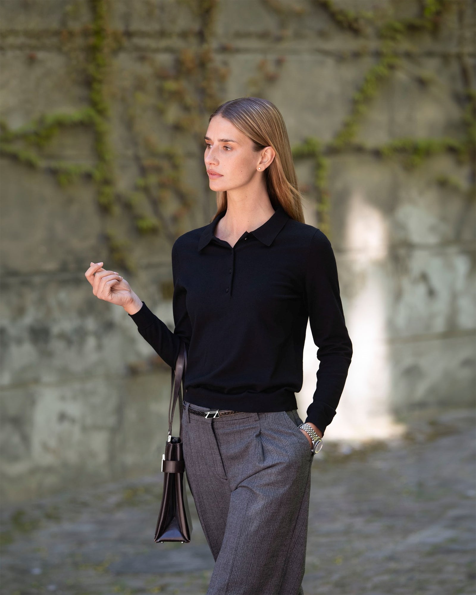 Brighton Long Sleeve Polo Women Navy Back