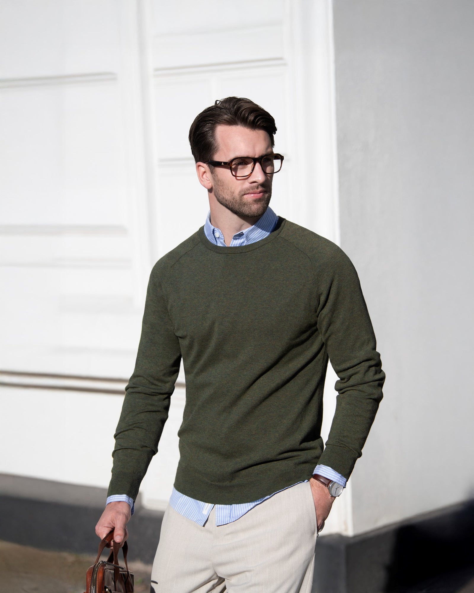 Brighton O Neck Men Sand Melange Back