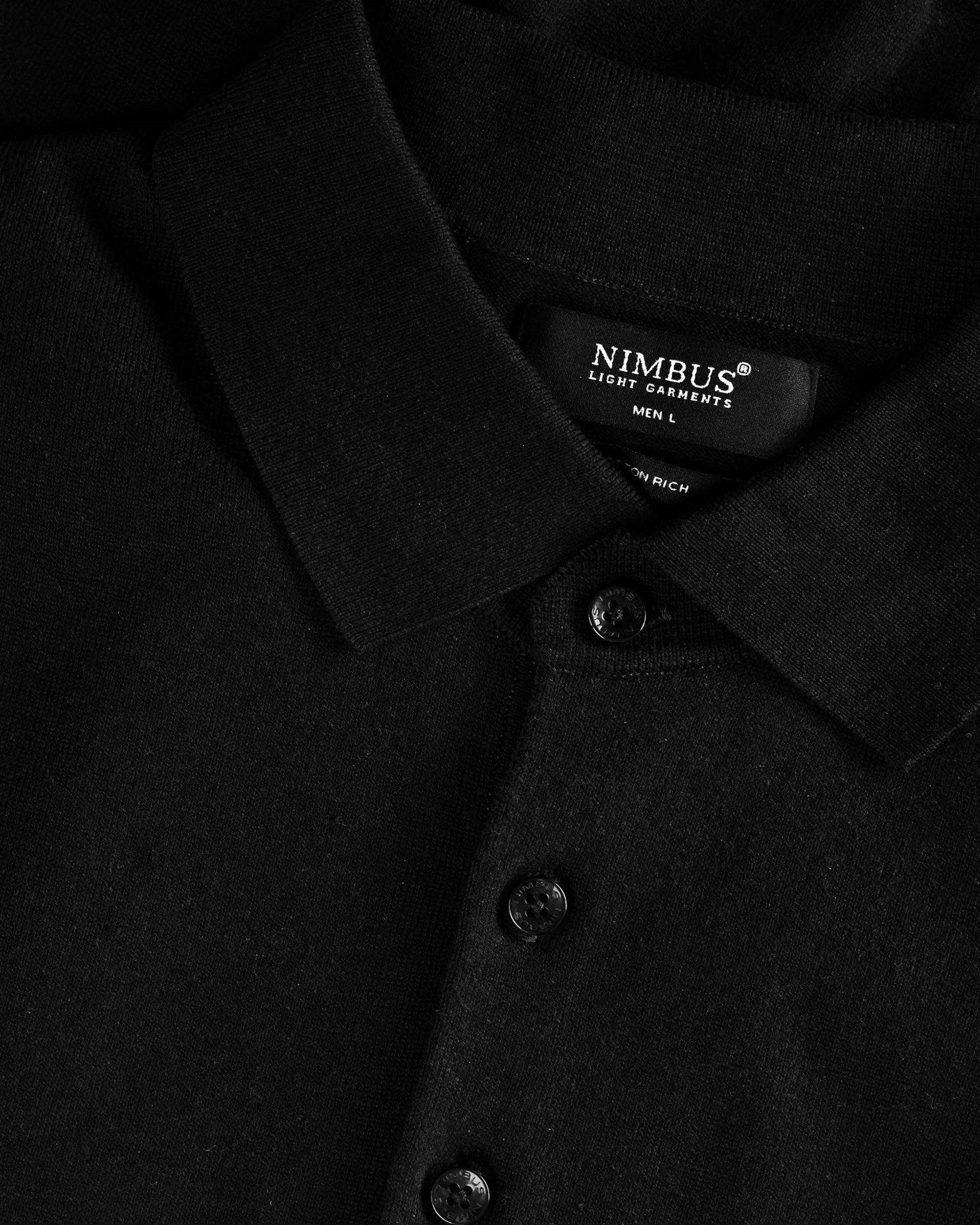 Brighton Long Sleeve Polo Men Black Closeup 1