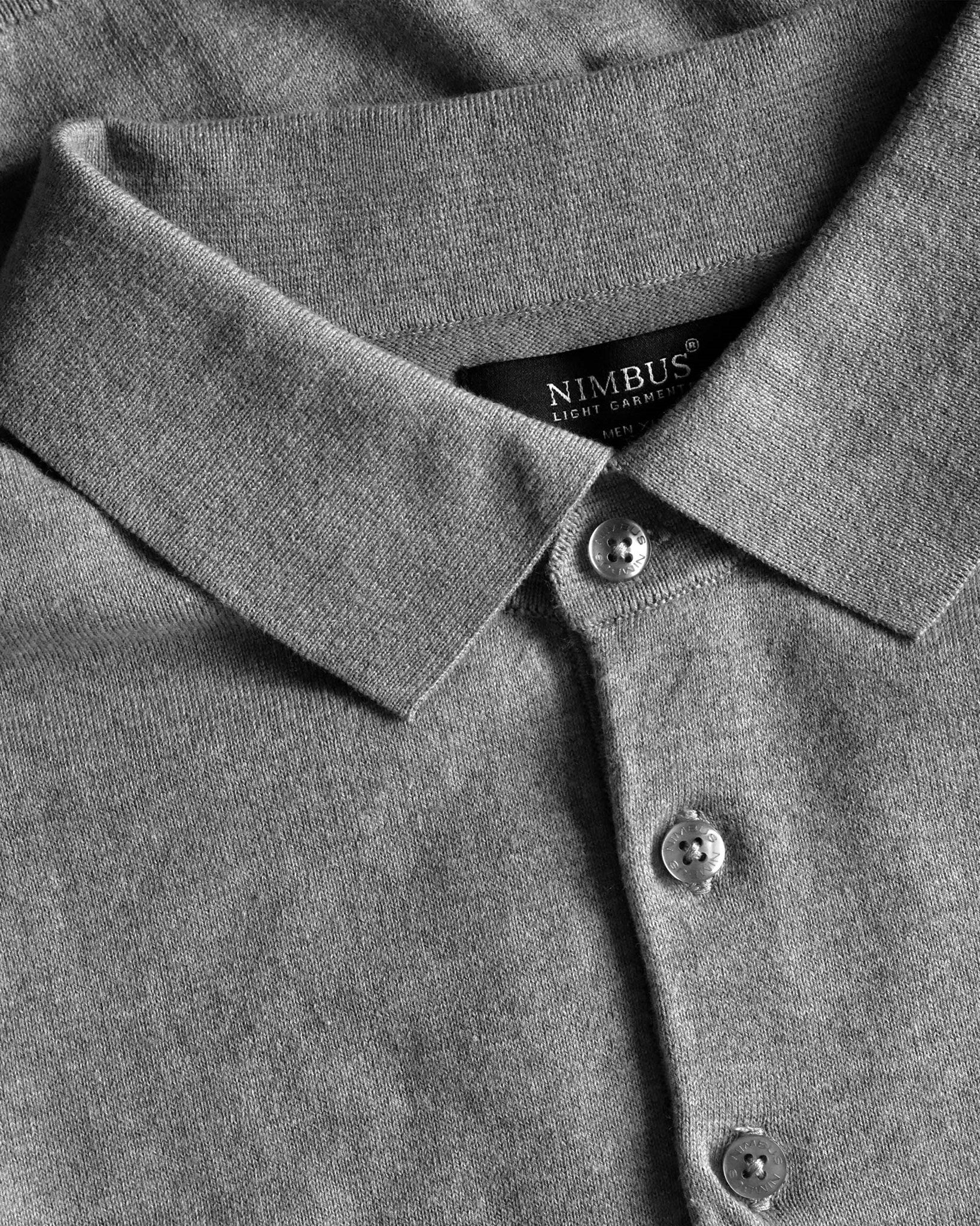 Brighton Long Sleeve Polo Men Grey Melange Closeup 1