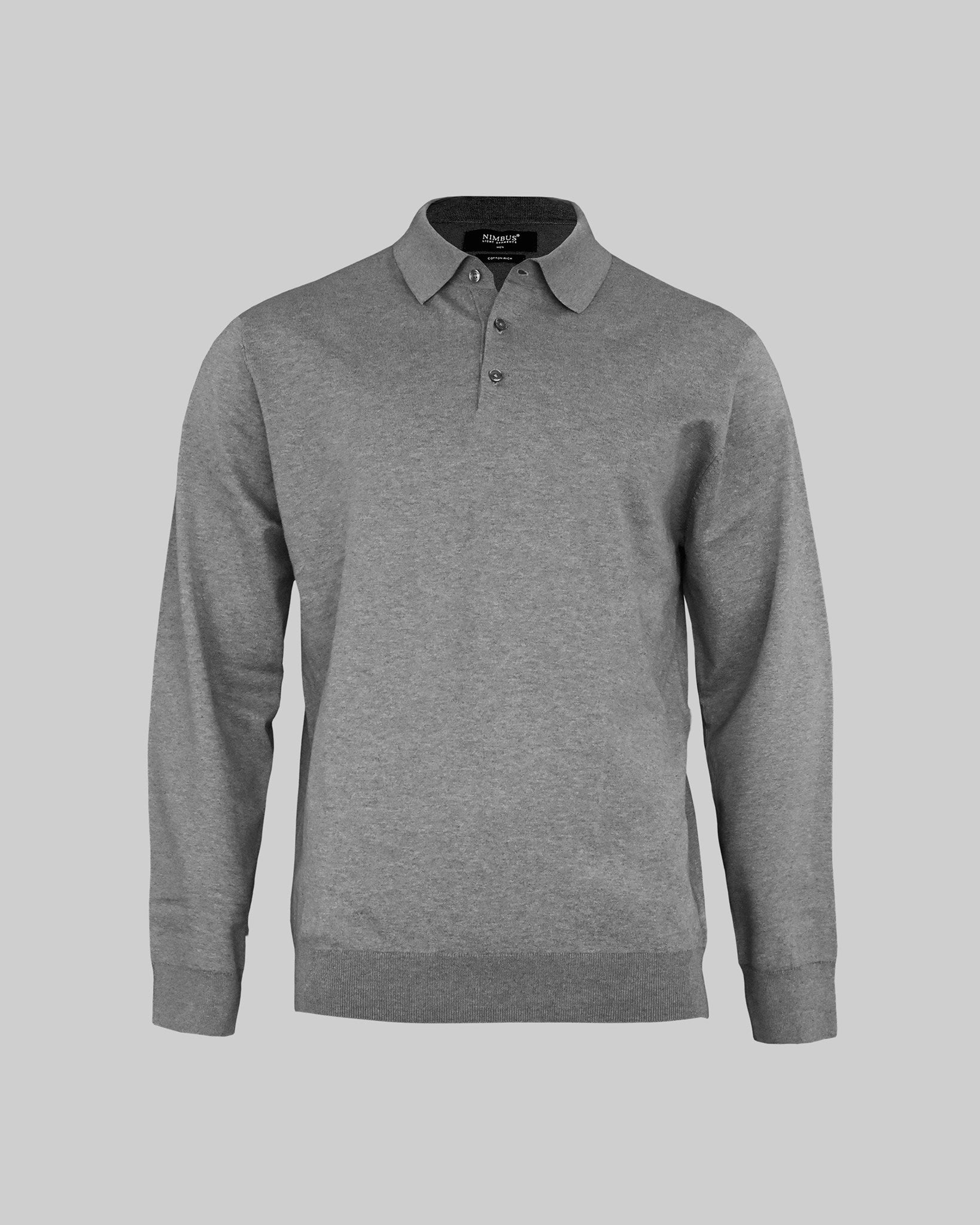Brighton Long Sleeve Polo Men Grey Melange Front